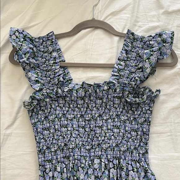 HILL HOUSE The Ellie Smocked Nap Midi Dress in Pansy in Blue Multi Cotton - Picture 4 of 6